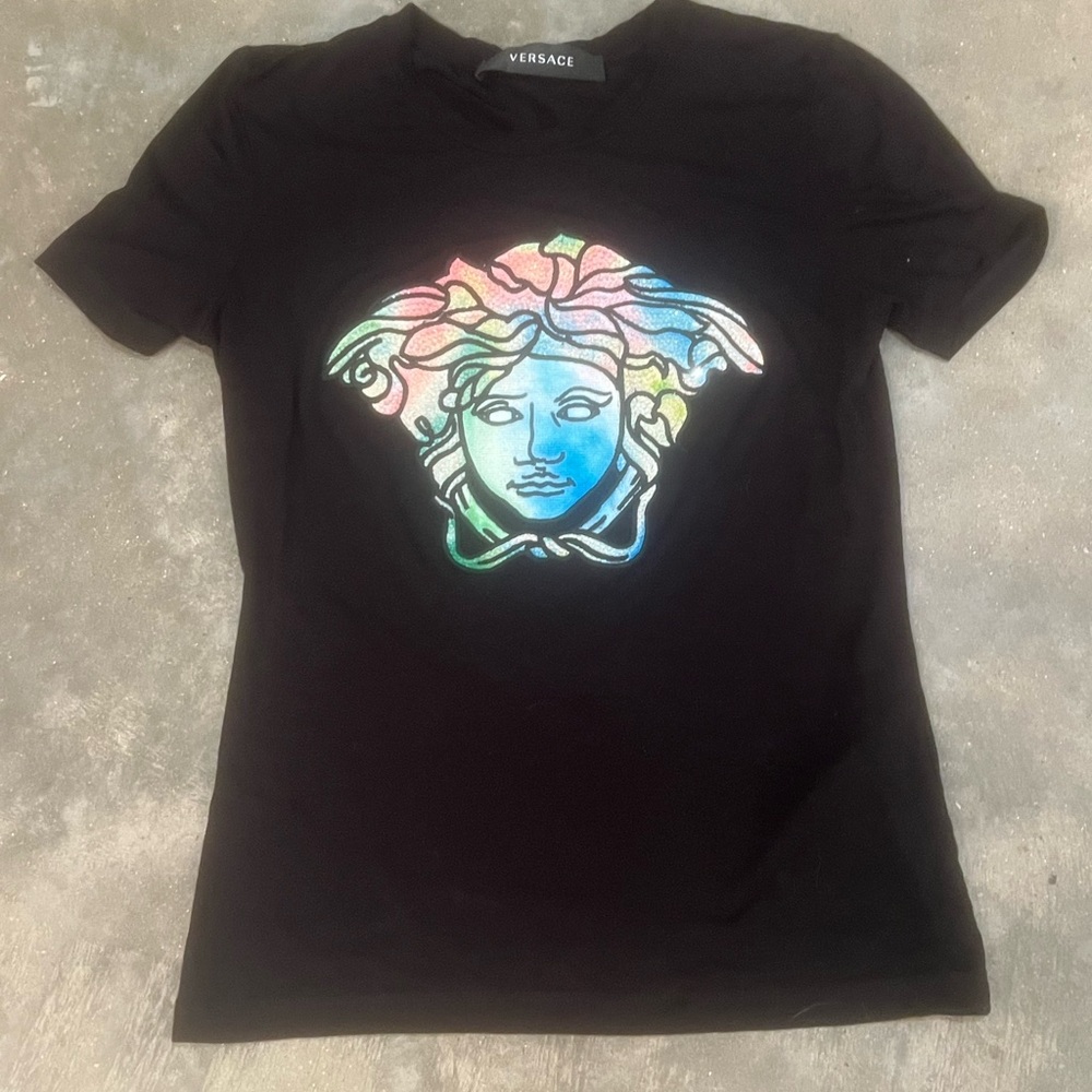 Authentic Versace fitted shirt bedazzled neon.